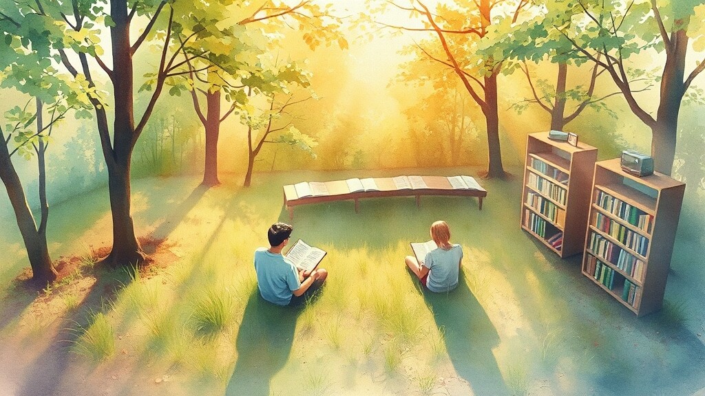 야외 독서 문화의 미래와 발전 방향 (watercolor 스타일)